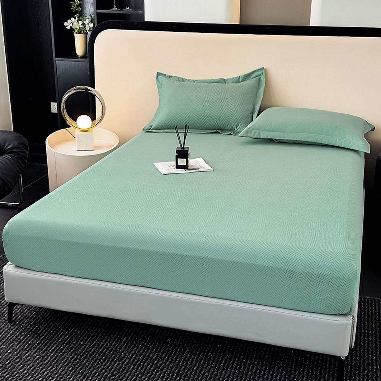 91家纺网 家纺一手货源 找家纺 露梦家纺 2025外贸内销跨境电商亚马逊速卖通磨毛单床笠三件套欧美尺寸多多跨境平台TEMU SHEIN笠高30 波纹-松绿