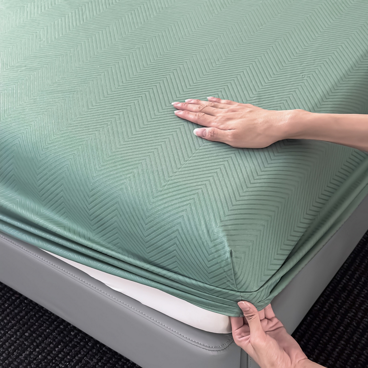 91家纺网 家纺一手货源 找家纺 露梦家纺 2025外贸内销跨境电商亚马逊速卖通磨毛单床笠三件套欧美尺寸多多跨境平台TEMU SHEIN笠高30 波纹-松绿