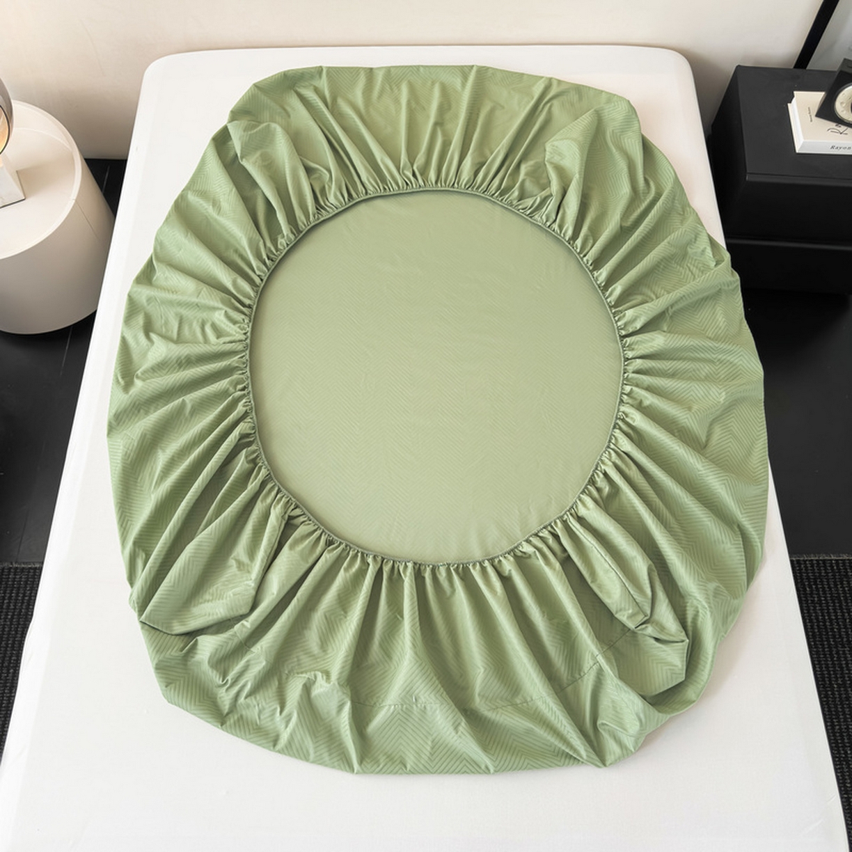 91家纺网 家纺一手货源 找家纺 露梦家纺 2025外贸内销跨境电商亚马逊速卖通磨毛单床笠三件套欧美尺寸多多跨境平台TEMU SHEIN笠高30 波纹-豆绿