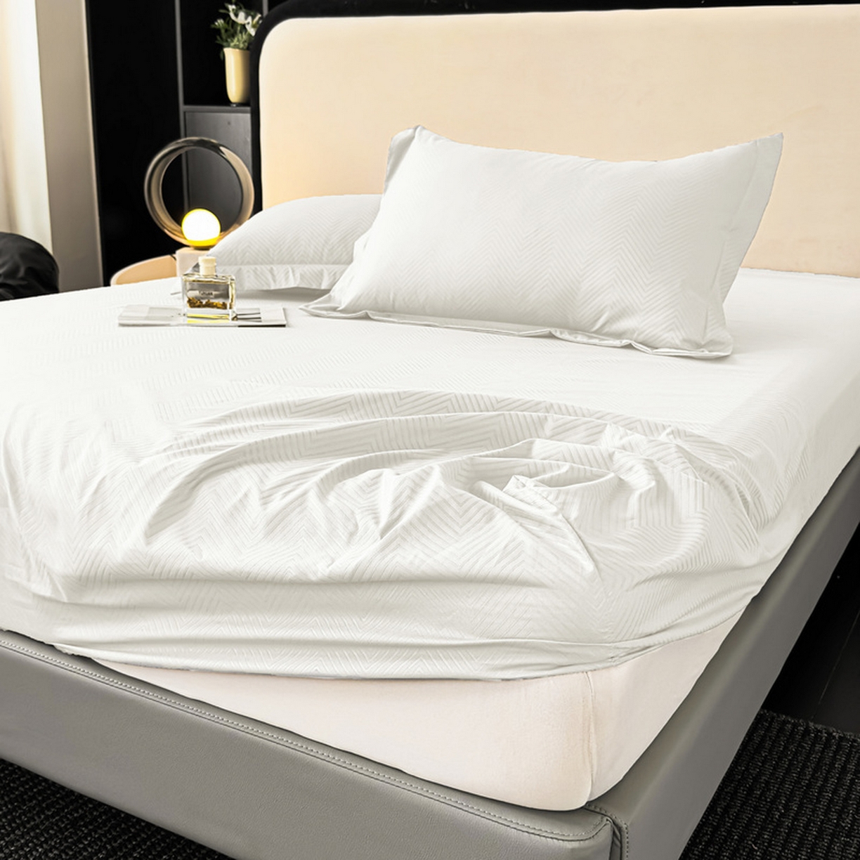 91家纺网 家纺一手货源 找家纺 露梦家纺 2025外贸内销跨境电商亚马逊速卖通磨毛单床笠三件套欧美尺寸多多跨境平台TEMU SHEIN笠高30 波纹-本白