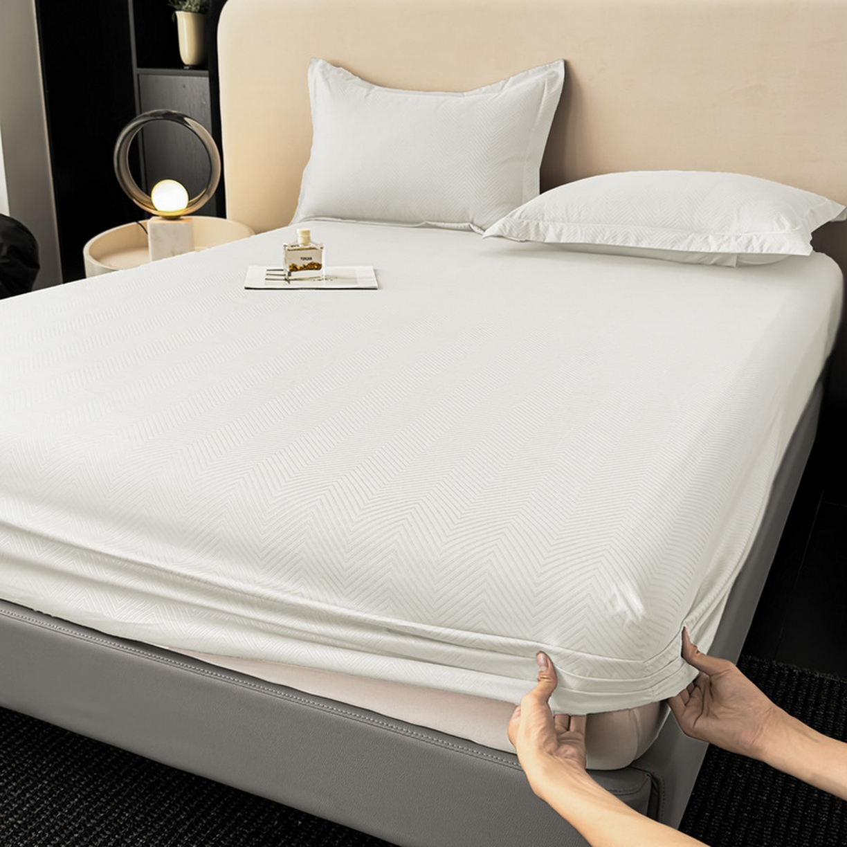 91家纺网 家纺一手货源 找家纺 露梦家纺 2025外贸内销跨境电商亚马逊速卖通磨毛单床笠三件套欧美尺寸多多跨境平台TEMU SHEIN笠高30 波纹-本白