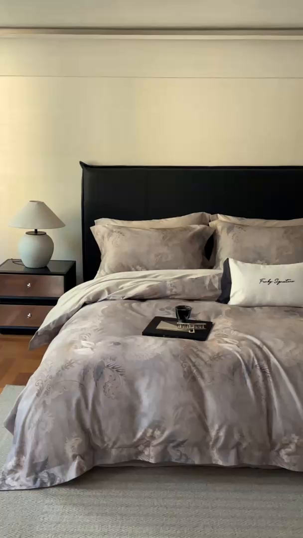 91家纺网 家纺一手货源 找家纺 黛舒家居 2025新款天丝棉磨毛花卉四件套 梧叶花筑