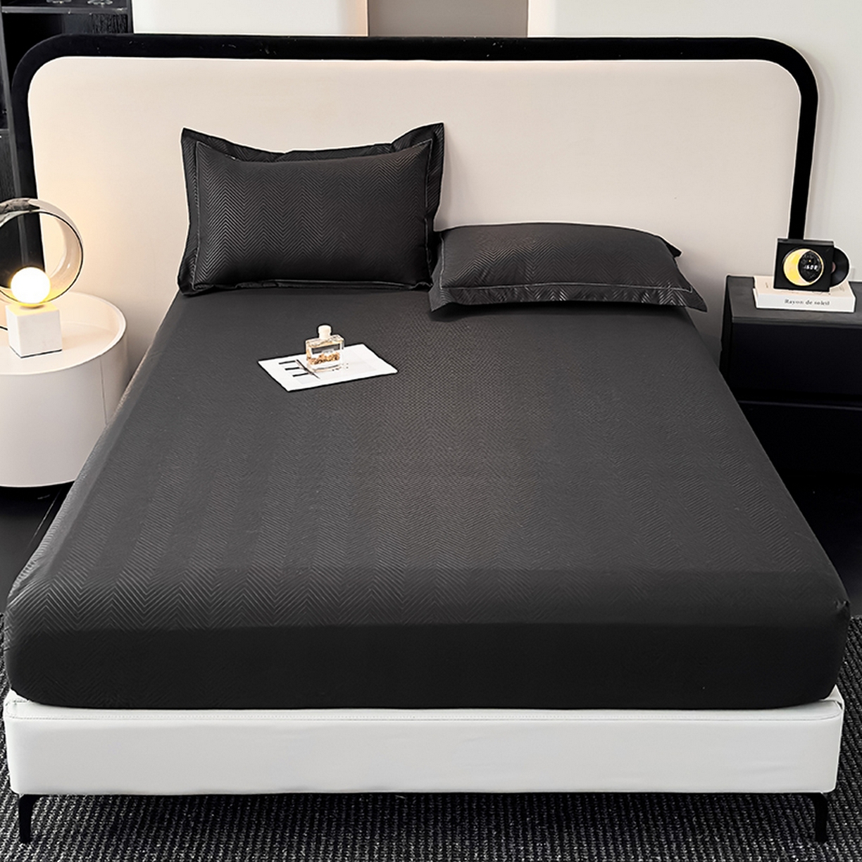 91家纺网 家纺一手货源 找家纺 露梦家纺 2025外贸内销跨境电商亚马逊速卖通磨毛单床笠三件套欧美尺寸多多跨境平台TEMU SHEIN笠高30 波纹-黑色