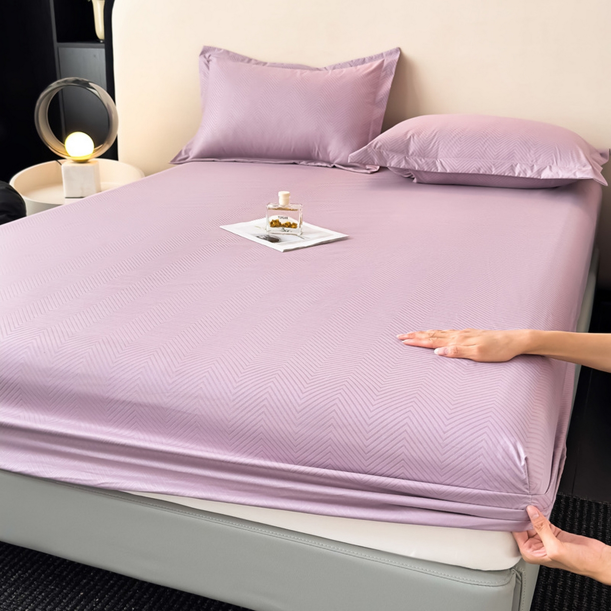 91家纺网 家纺一手货源 找家纺 露梦家纺 2025外贸内销跨境电商亚马逊速卖通磨毛单床笠三件套欧美尺寸多多跨境平台TEMU SHEIN笠高30 波纹-紫色