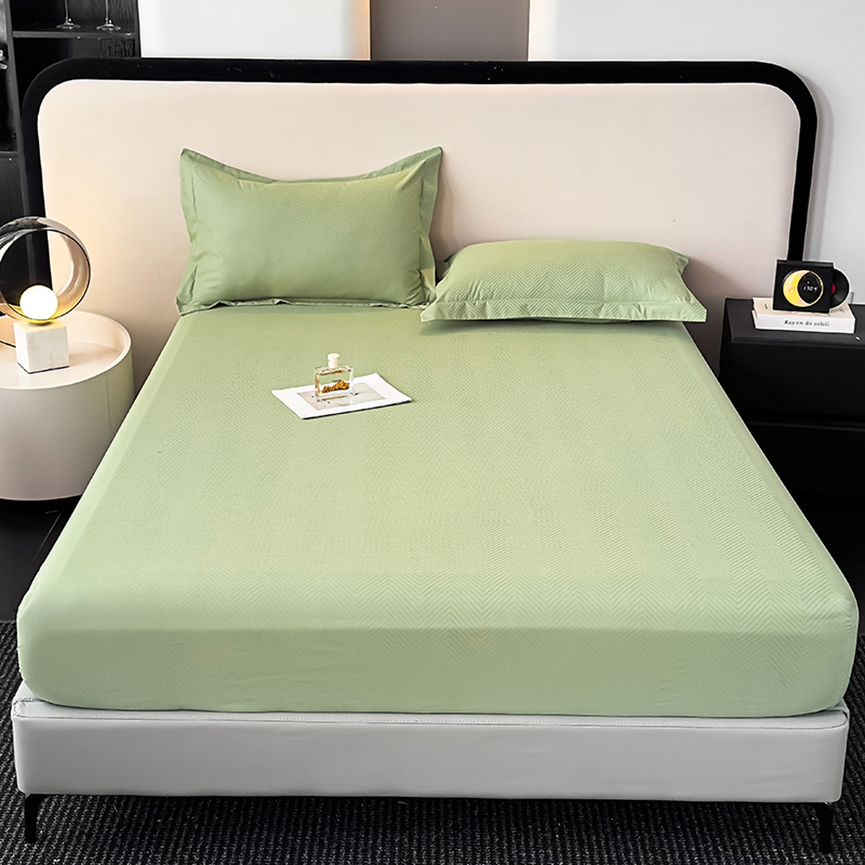 91家纺网 家纺一手货源 找家纺 露梦家纺 2025外贸内销跨境电商亚马逊速卖通磨毛单床笠三件套欧美尺寸多多跨境平台TEMU SHEIN笠高30 波纹-豆绿