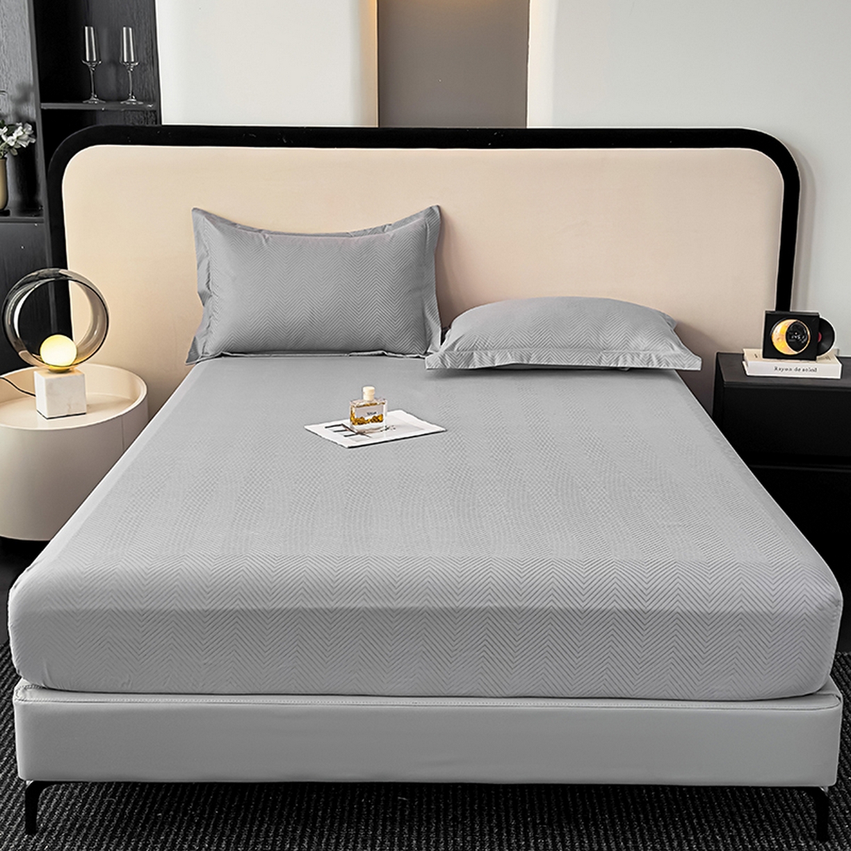 91家纺网 家纺一手货源 找家纺 露梦家纺 2025外贸内销跨境电商亚马逊速卖通磨毛单床笠三件套欧美尺寸多多跨境平台TEMU SHEIN笠高30 波纹-浅灰