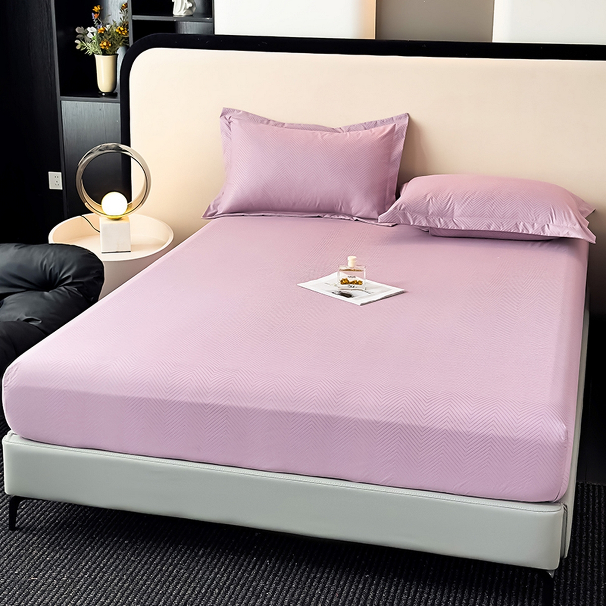 91家纺网 家纺一手货源 找家纺 露梦家纺 2025外贸内销跨境电商亚马逊速卖通磨毛单床笠三件套欧美尺寸多多跨境平台TEMU SHEIN笠高30 波纹-紫色