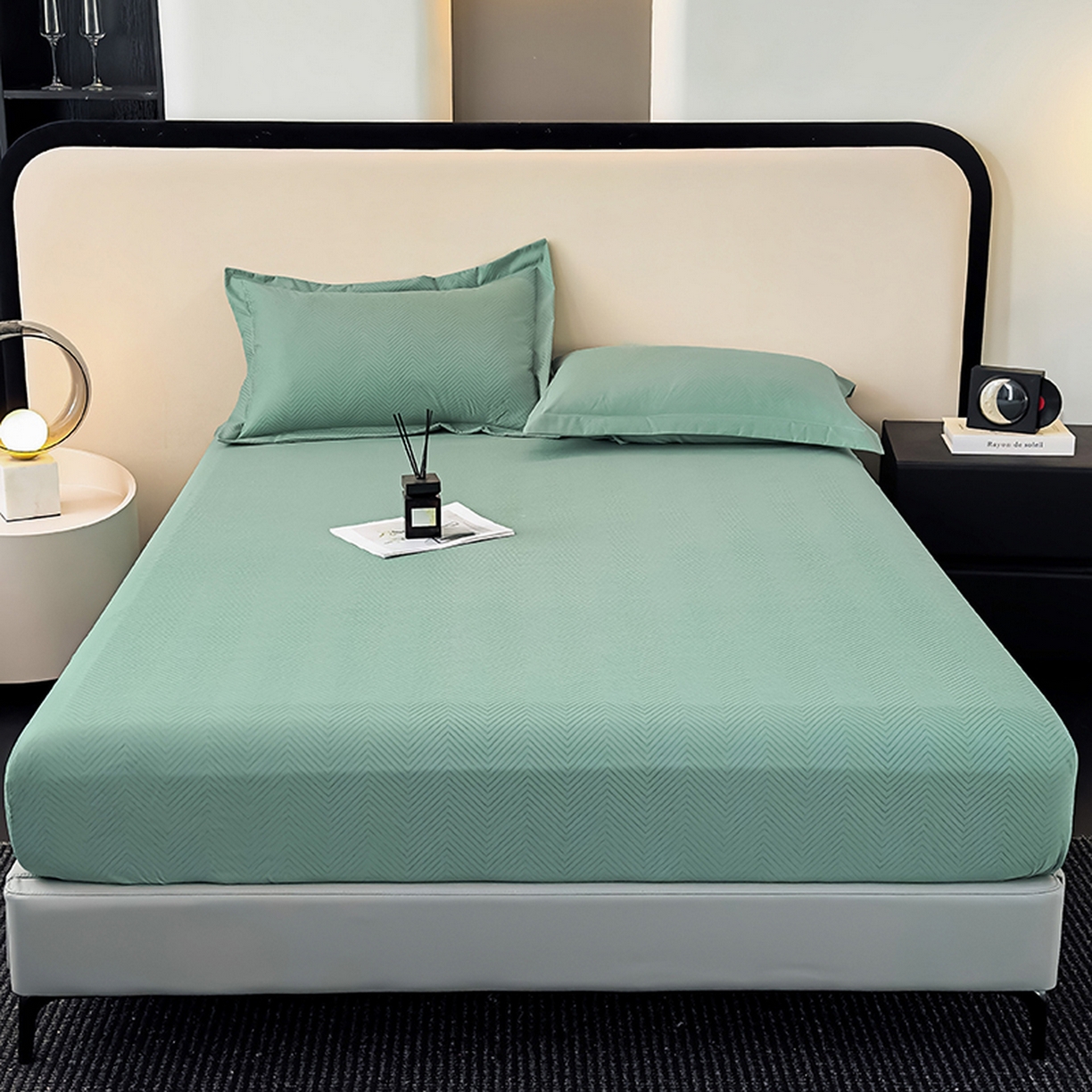 91家纺网 家纺一手货源 找家纺 露梦家纺 2025外贸内销跨境电商亚马逊速卖通磨毛单床笠三件套欧美尺寸多多跨境平台TEMU SHEIN笠高30 波纹-松绿