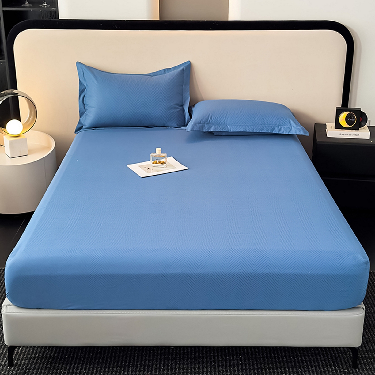 91家纺网 家纺一手货源 找家纺 露梦家纺 2025外贸内销跨境电商亚马逊速卖通磨毛单床笠三件套欧美尺寸多多跨境平台TEMU SHEIN笠高30 波纹-冰蓝