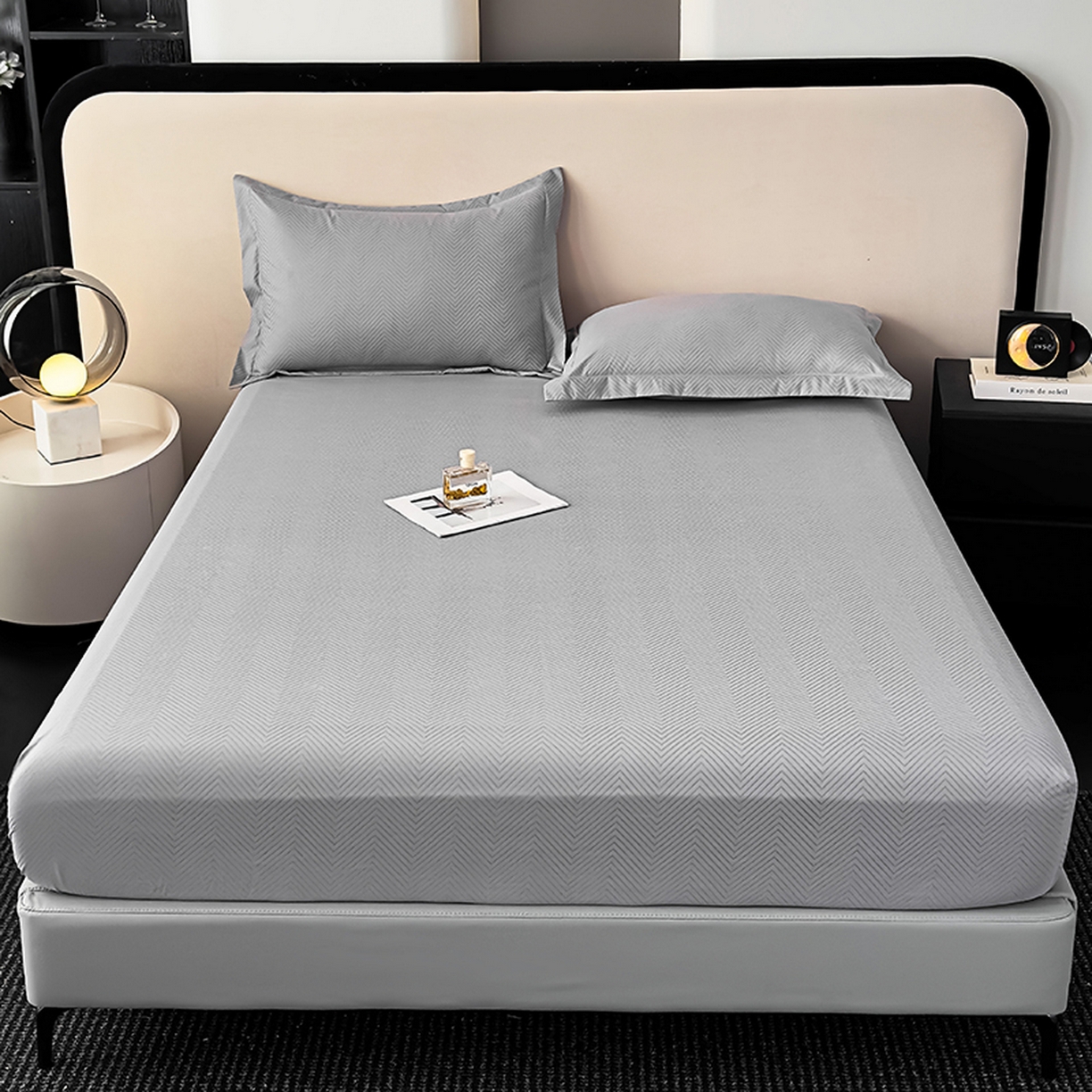 91家纺网 家纺一手货源 找家纺 露梦家纺 2025外贸内销跨境电商亚马逊速卖通磨毛单床笠三件套欧美尺寸多多跨境平台TEMU SHEIN笠高30 波纹-浅灰