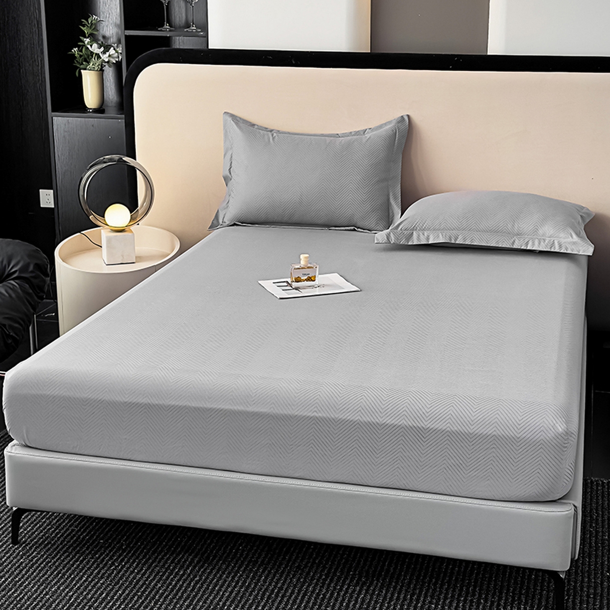 91家纺网 家纺一手货源 找家纺 露梦家纺 2025外贸内销跨境电商亚马逊速卖通磨毛单床笠三件套欧美尺寸多多跨境平台TEMU SHEIN笠高30 波纹-浅灰