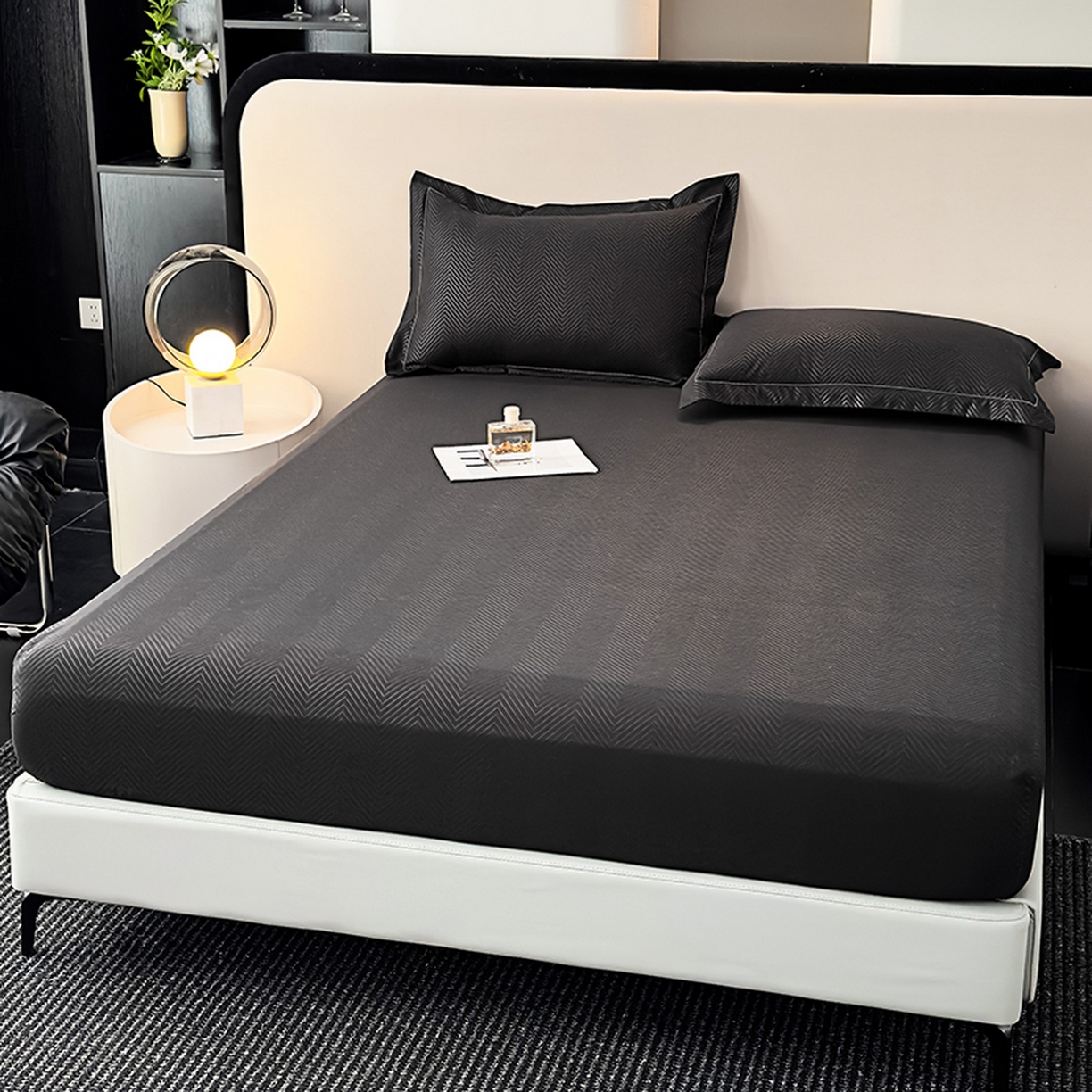 91家纺网 家纺一手货源 找家纺 露梦家纺 2025外贸内销跨境电商亚马逊速卖通磨毛单床笠三件套欧美尺寸多多跨境平台TEMU SHEIN笠高30 波纹-黑色