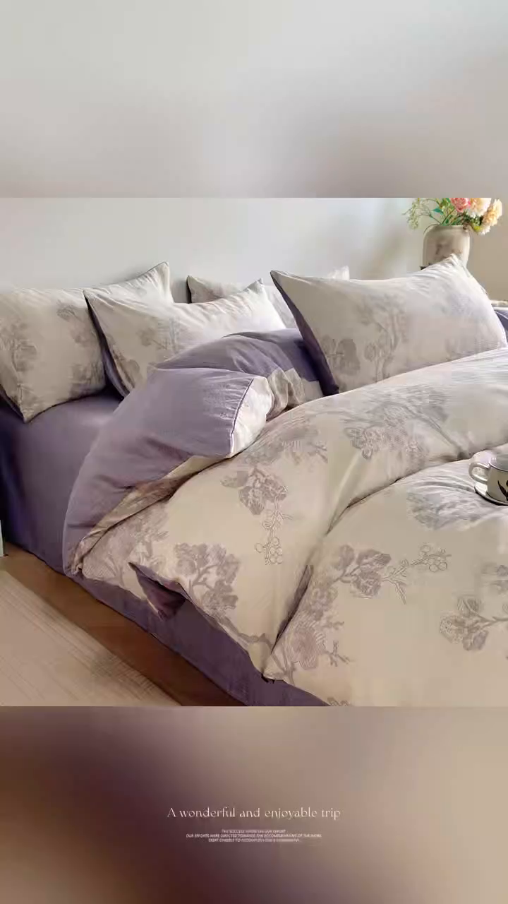 91家纺网 家纺一手货源 找家纺 卢赛尔 2025新品加厚130g高克重复古风原麻印花四件套单被套 云梦泽