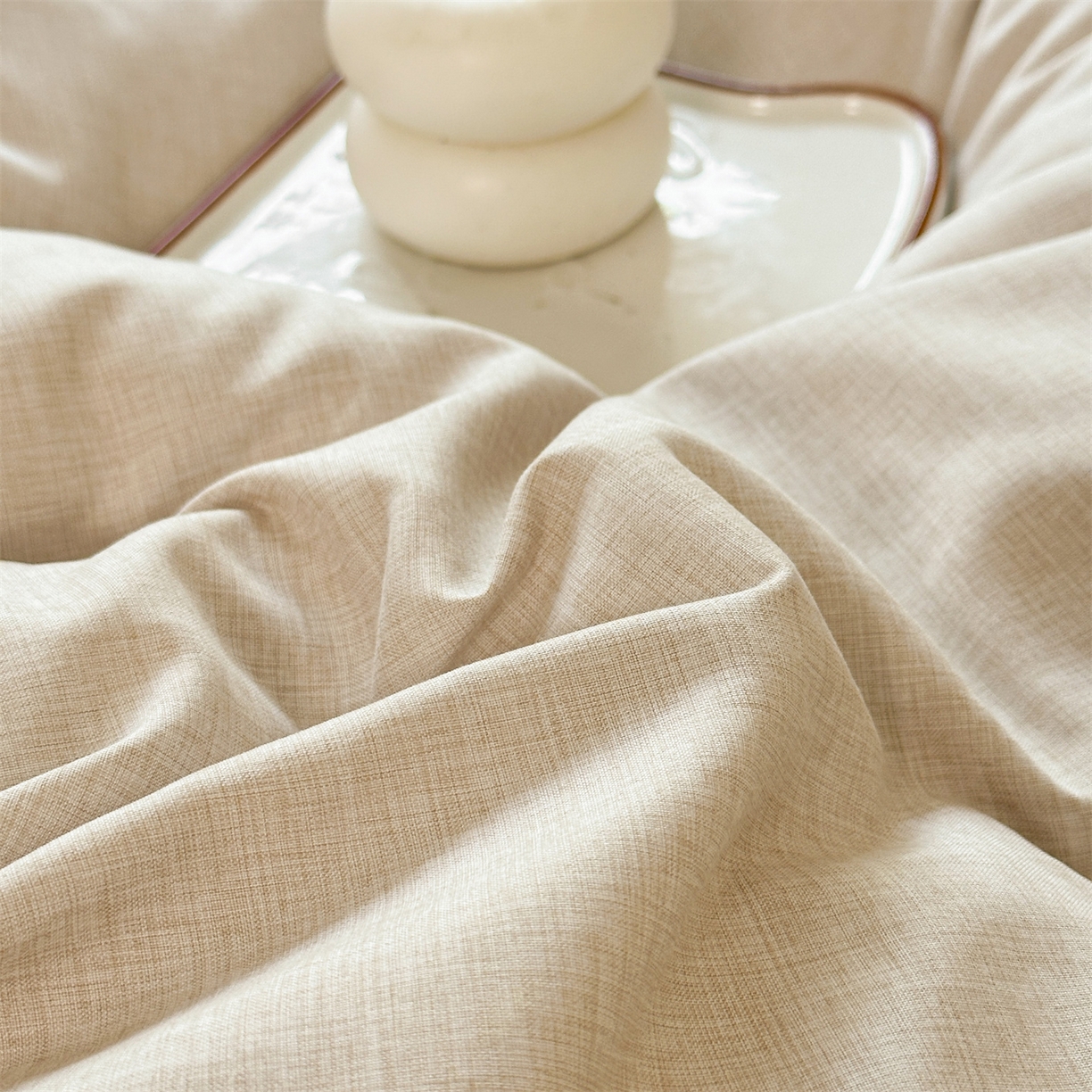 91家纺网 家纺一手货源 找家纺 忘忧草 2025新款纯色色织芙蓉棉床裙四件套-维密系列 维密-香槟米