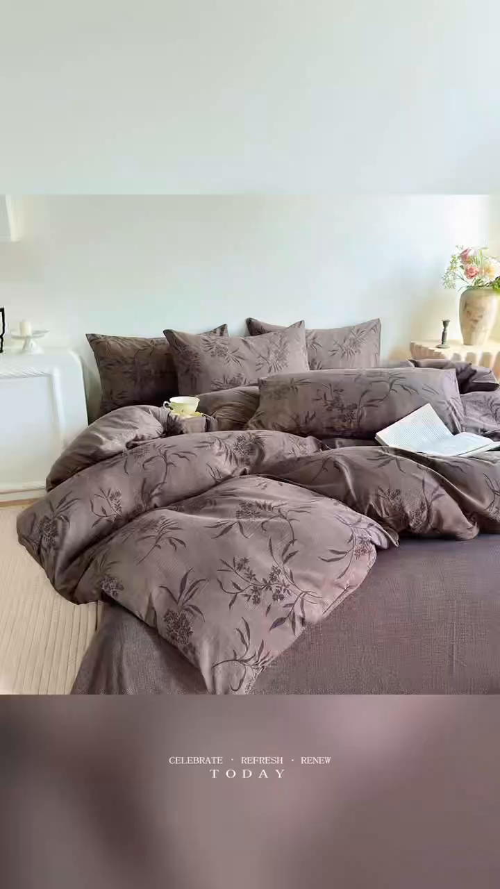 91家纺网 家纺一手货源 找家纺 卢赛尔 2025新品加厚130g高克重复古风原麻印花四件套单被套 南栀羽