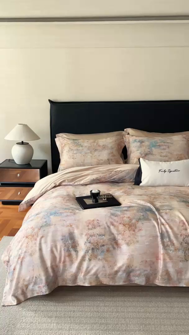 91家纺网 家纺一手货源 找家纺 黛舒家居 2025新款天丝棉磨毛花卉四件套 花枝浅梦