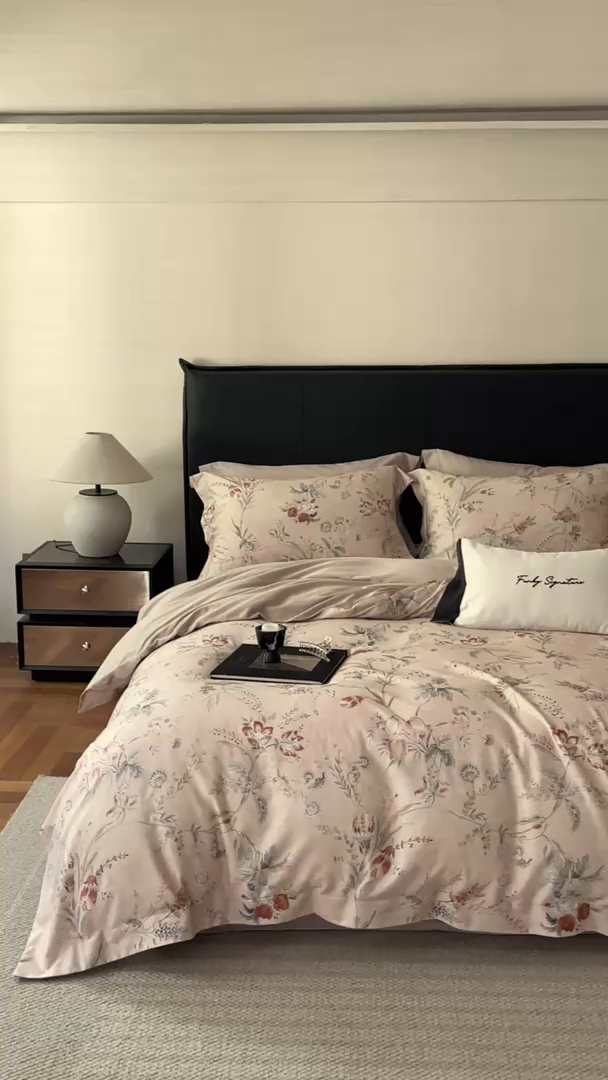 91家纺网 家纺一手货源 找家纺 黛舒家居 2025新款天丝棉磨毛花卉四件套 春浔