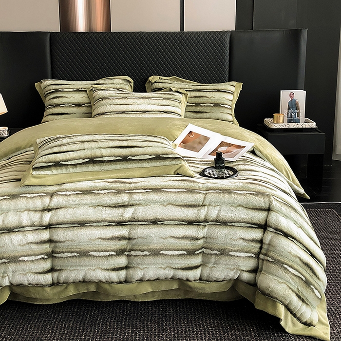 91家纺网 家纺一手货源 找家纺 懒猫家纺 2025新款兔毛绒拼角四件套-赫拉 赫拉-莺茶绿