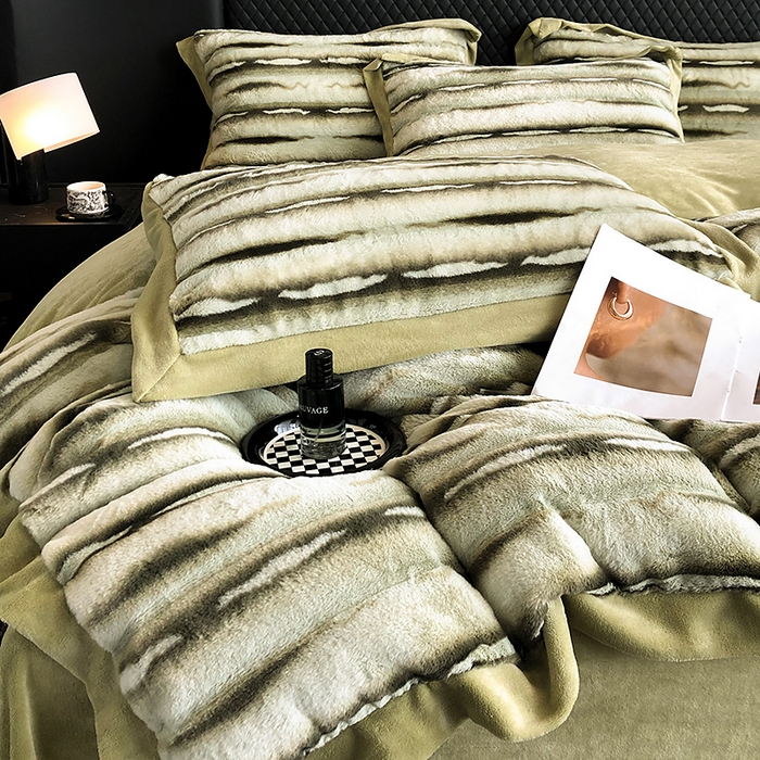 91家纺网 家纺一手货源 找家纺 懒猫家纺 2025新款兔毛绒拼角四件套-赫拉 赫拉-莺茶绿