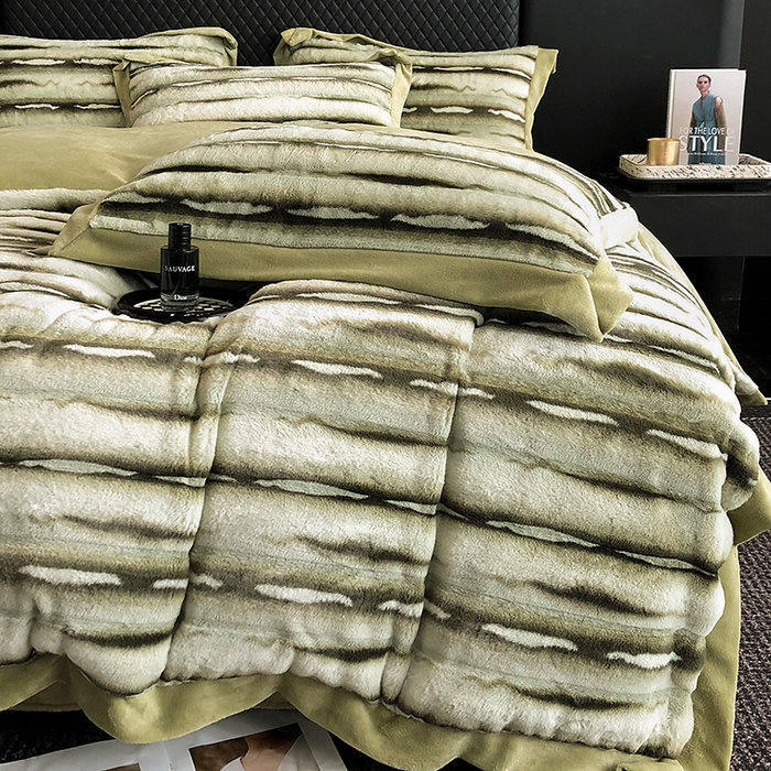 91家纺网 家纺一手货源 找家纺 懒猫家纺 2025新款兔毛绒拼角四件套-赫拉 赫拉-莺茶绿