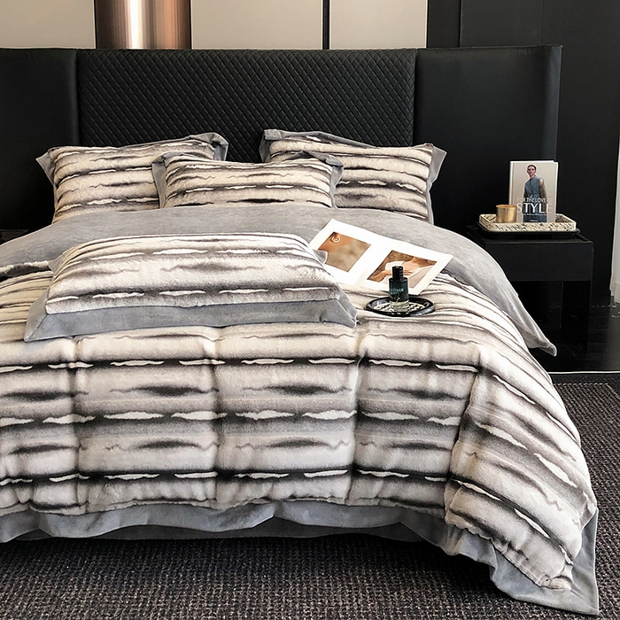 91家纺网 家纺一手货源 找家纺 懒猫家纺 2025新款兔毛绒拼角四件套-赫拉 赫拉-梧桐灰