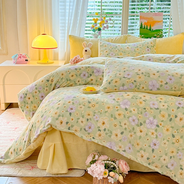 91家纺网 家纺一手货源 找家纺 （总）九诺家纺 2025秋冬新款牛奶绒床单四件套【圆角吊边花边床单】