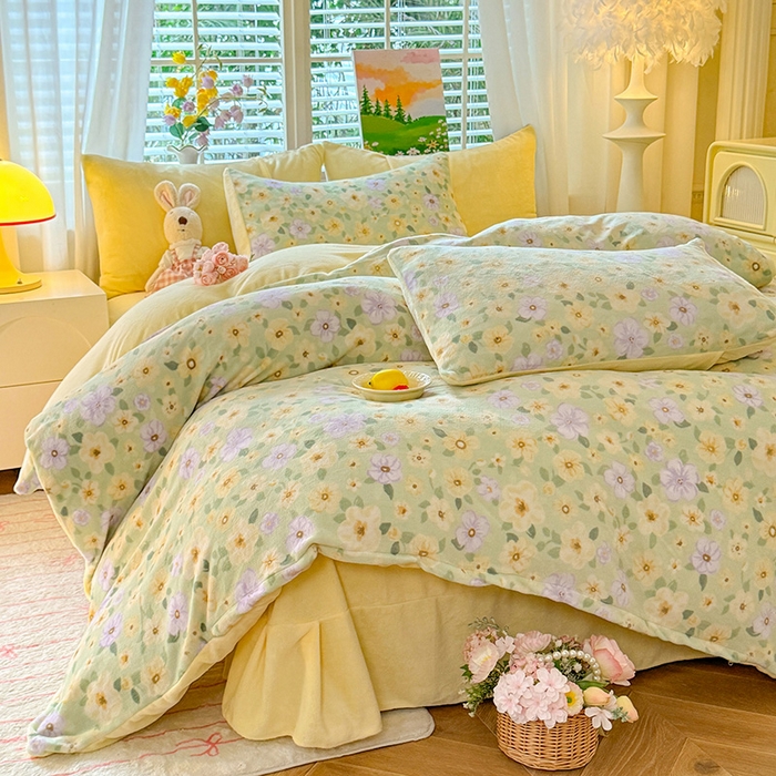 91家纺网 家纺一手货源 找家纺 （总）九诺家纺 2025秋冬新款牛奶绒床单四件套【圆角吊边花边床单】