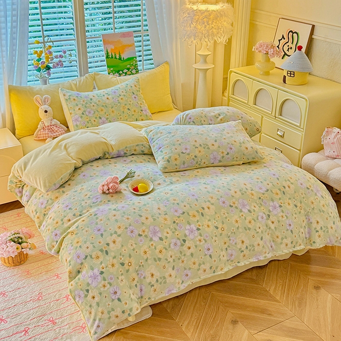 91家纺网 家纺一手货源 找家纺 （总）九诺家纺 2025秋冬新款牛奶绒床单四件套【圆角吊边花边床单】