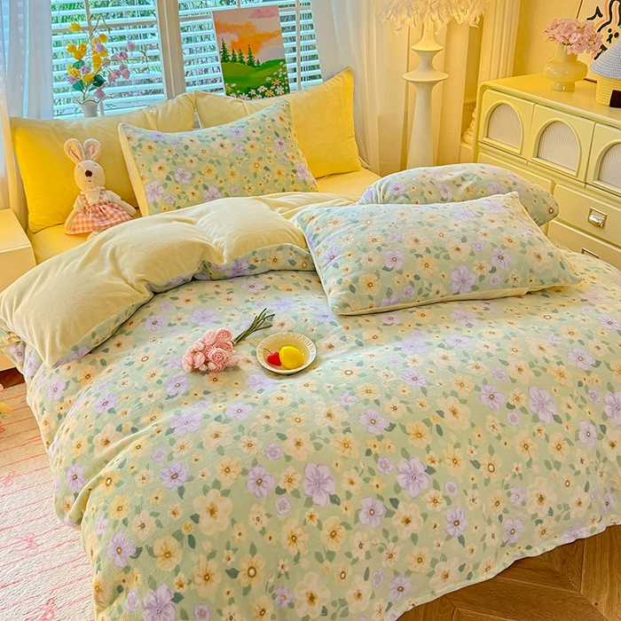 91家纺网 家纺一手货源 找家纺 （总）九诺家纺 2025秋冬新款牛奶绒床单四件套【圆角吊边花边床单】