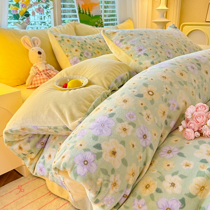 91家纺网 家纺一手货源 找家纺 （总）九诺家纺 2025秋冬新款牛奶绒床单四件套【圆角吊边花边床单】