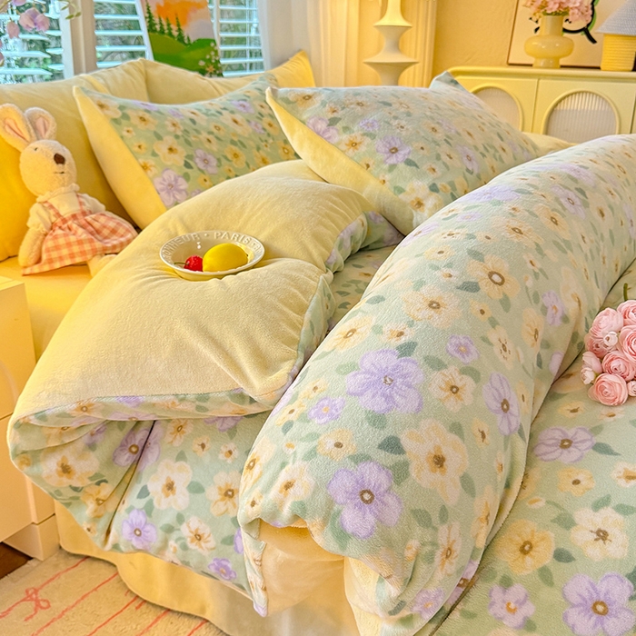 91家纺网 家纺一手货源 找家纺 （总）九诺家纺 2025秋冬新款牛奶绒床单四件套【圆角吊边花边床单】