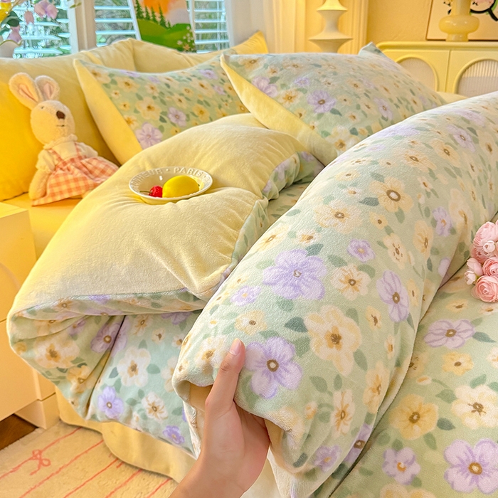 91家纺网 家纺一手货源 找家纺 （总）九诺家纺 2025秋冬新款牛奶绒床单四件套【圆角吊边花边床单】