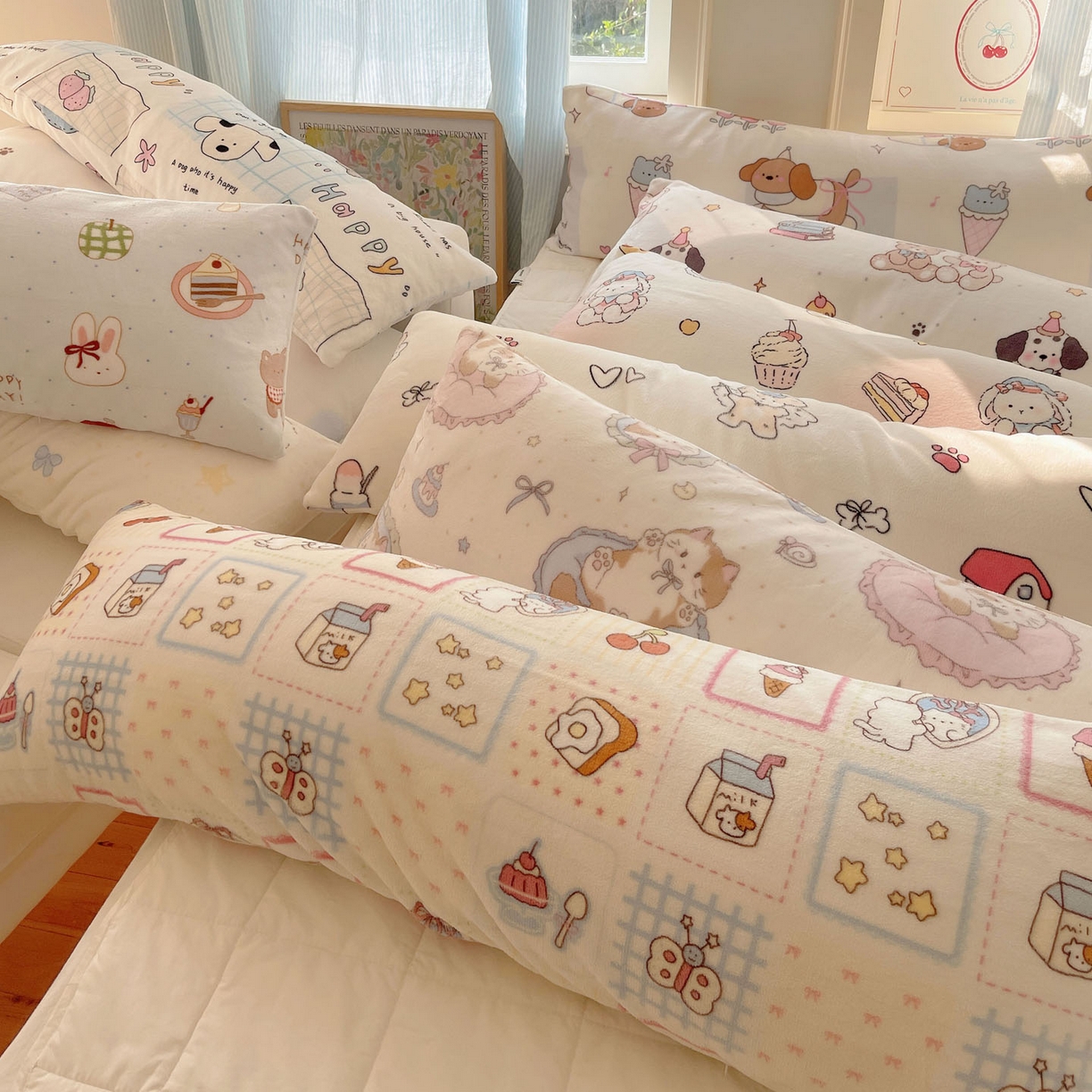 91家纺网 家纺一手货源 找家纺 （总）六巷胡同 2025新款INS博主可爱风A类200g牛奶绒长条大抱枕