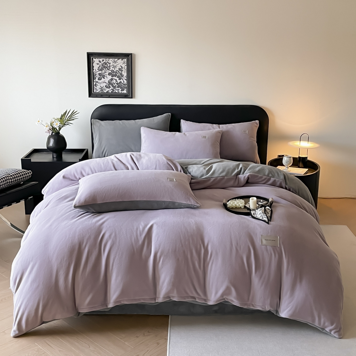 ab家纺 2025新款纯色高克重牛奶绒双拼单被套 香芋柴深灰