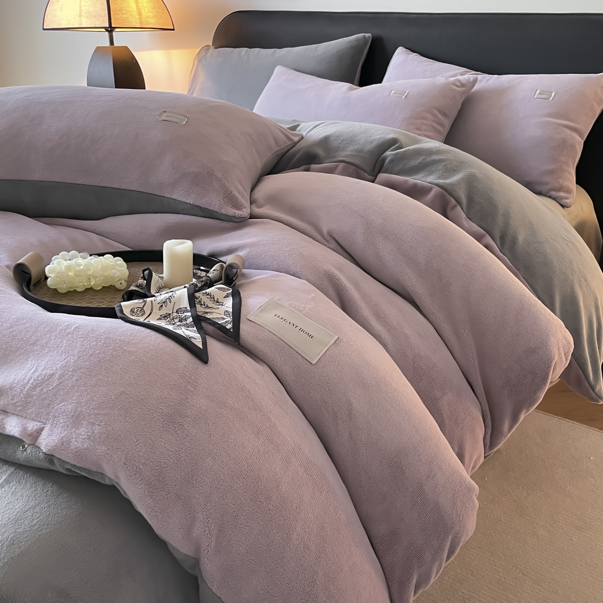 91家纺网 家纺一手货源 找家纺 ab家纺 2025新款纯色高克重牛奶绒双拼单被套 香芋柴深灰