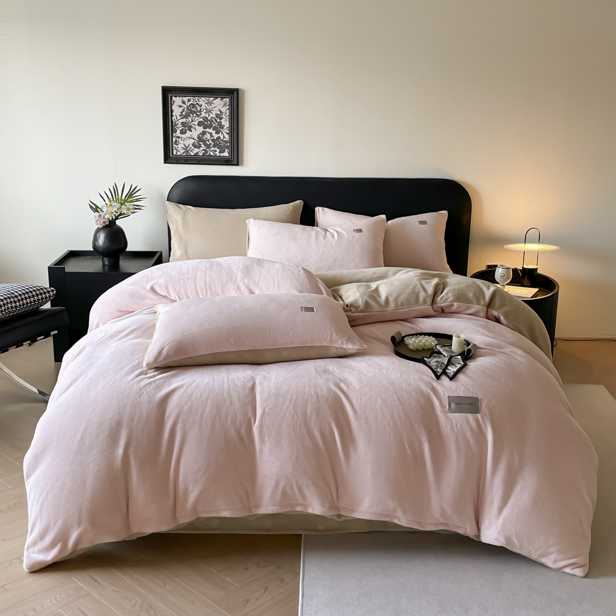 ab家纺 2025新款纯色高克重牛奶绒双拼单被套 粉卡其