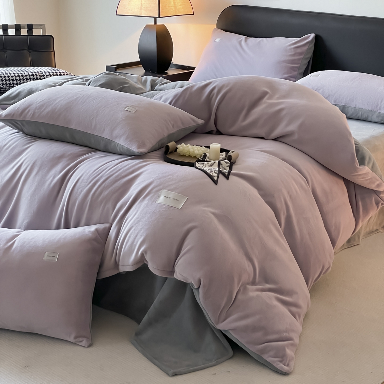 91家纺网 家纺一手货源 找家纺 ab家纺 2025新款纯色高克重牛奶绒双拼单被套 香芋柴深灰