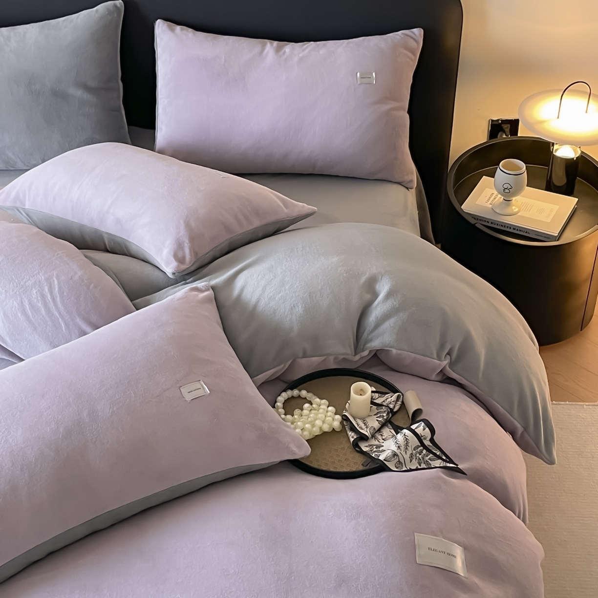 91家纺网 家纺一手货源 找家纺 ab家纺 2025新款纯色高克重牛奶绒双拼单被套 香芋柴深灰