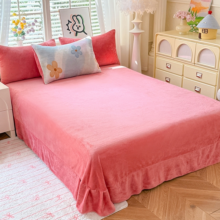 91家纺网 家纺一手货源 找家纺 九诺家纺 2025秋冬新款牛奶绒床单四件套【圆角吊边花边床单】 花海