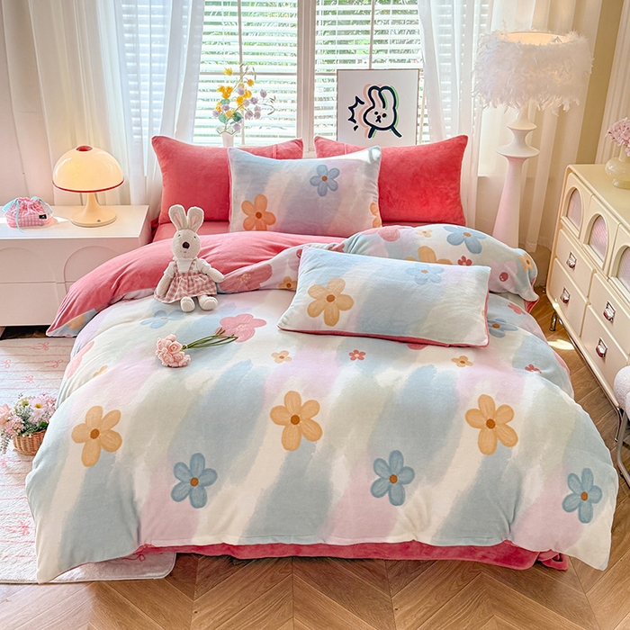 91家纺网 家纺一手货源 找家纺 九诺家纺 2025秋冬新款牛奶绒床单四件套【圆角吊边花边床单】 花海