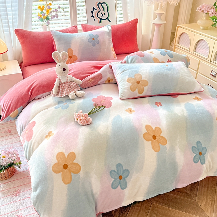 91家纺网 家纺一手货源 找家纺 九诺家纺 2025秋冬新款牛奶绒床单四件套【圆角吊边花边床单】 花海