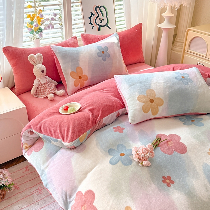 91家纺网 家纺一手货源 找家纺 九诺家纺 2025秋冬新款牛奶绒床单四件套【圆角吊边花边床单】 花海