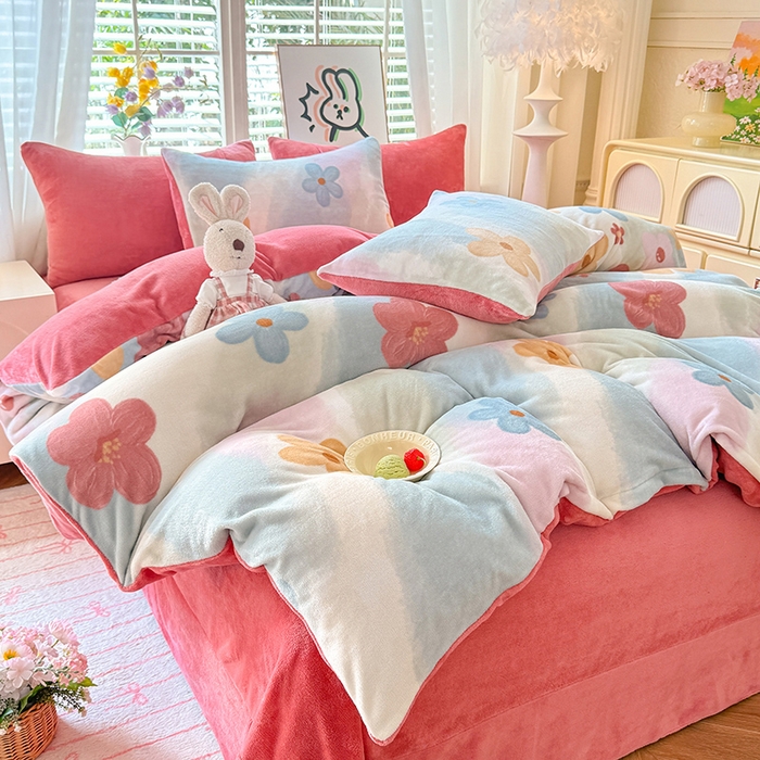 91家纺网 家纺一手货源 找家纺 九诺家纺 2025秋冬新款牛奶绒床单四件套【圆角吊边花边床单】 花海