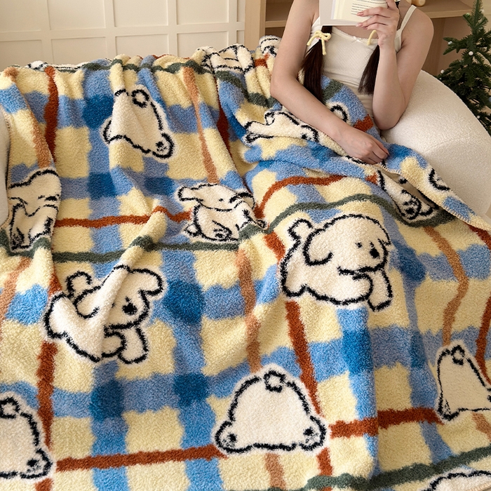 舒隅家纺 2025新款A类卡通休闲半边绒三角针毛毯 线条小狗-蓝