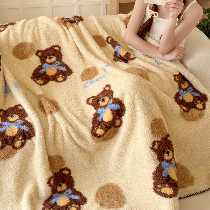 舒隅家纺 2025新款A类卡通休闲半边绒三角针毛毯 小熊软糖