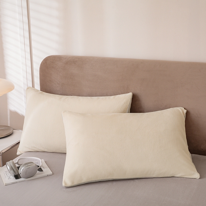 91家纺网 家纺一手货源 找家纺 大元 2025新款A类高克重素色双拼牛奶绒四件套 米白-米灰