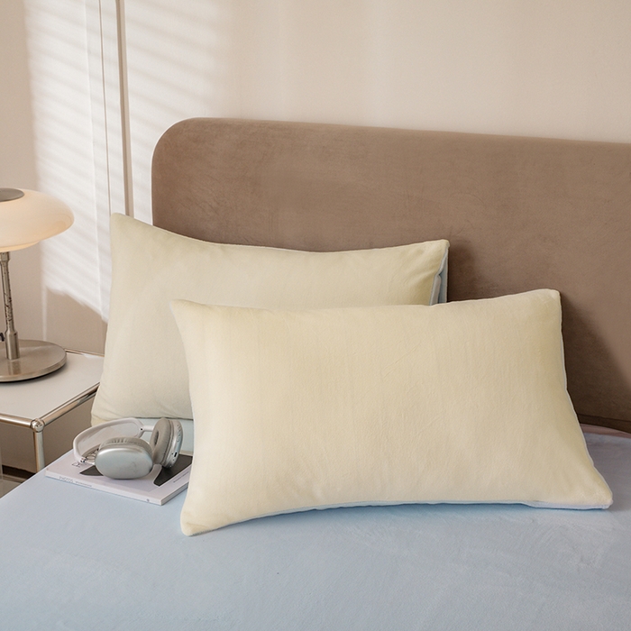 91家纺网 家纺一手货源 找家纺 大元 2025新款A类高克重素色双拼牛奶绒四件套 米白-浅蓝