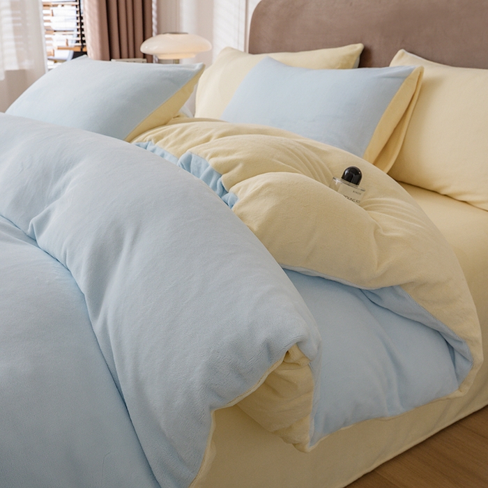 大元 2025新款A类高克重素色双拼牛奶绒四件套 浅蓝-奶黄