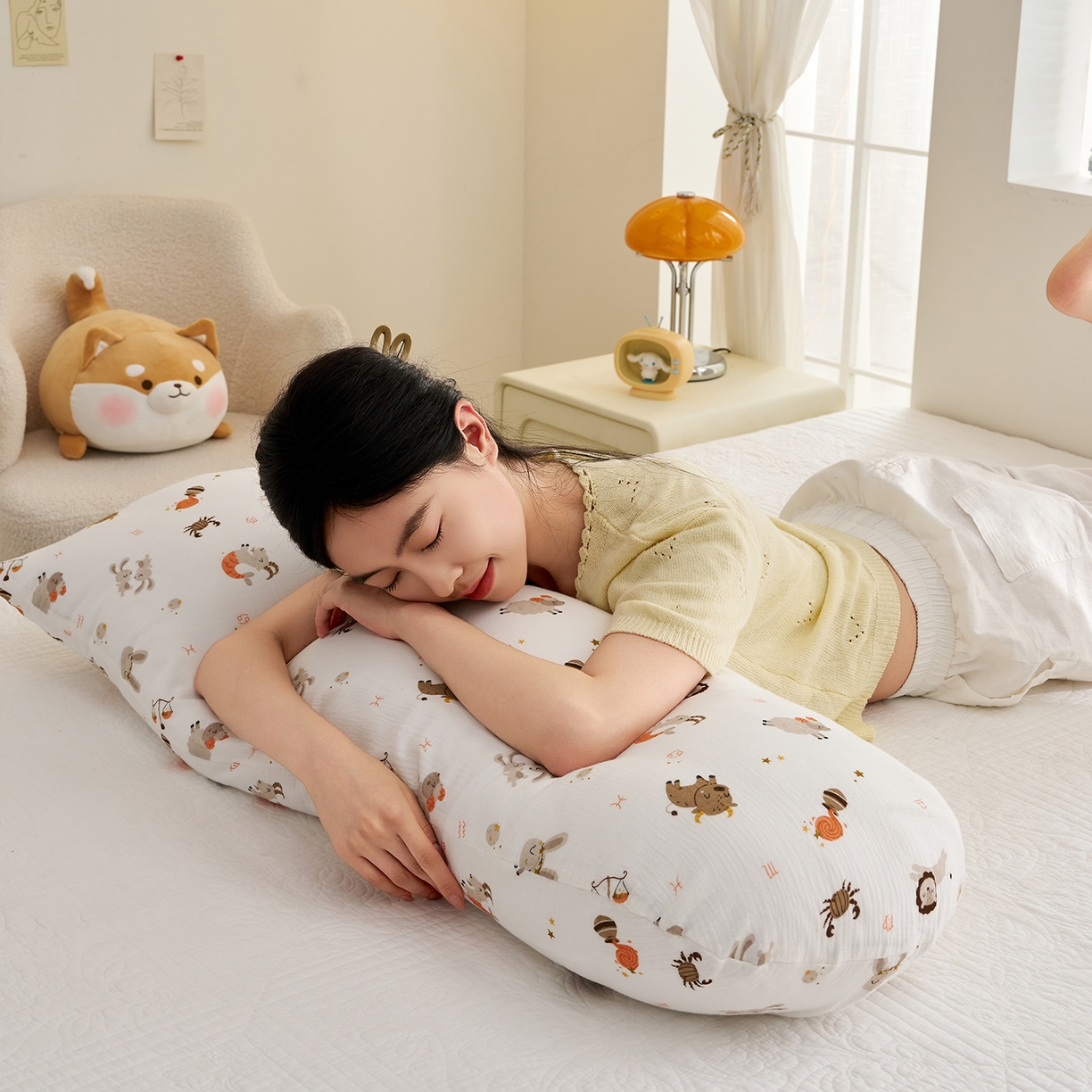 91家纺网 家纺一手货源 找家纺 乐可 2025新款亲肤柔软全棉纯棉纱布抱枕 全棉纱布抱枕-BB1宝宝星座