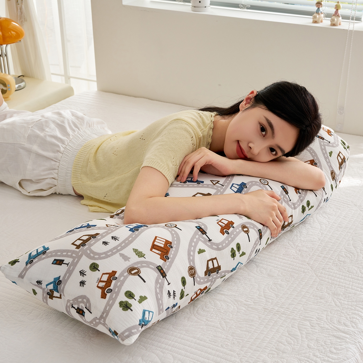 91家纺网 家纺一手货源 找家纺 乐可 2025新款亲肤柔软全棉纯棉纱布抱枕 全棉纱布抱枕-BB1飘移